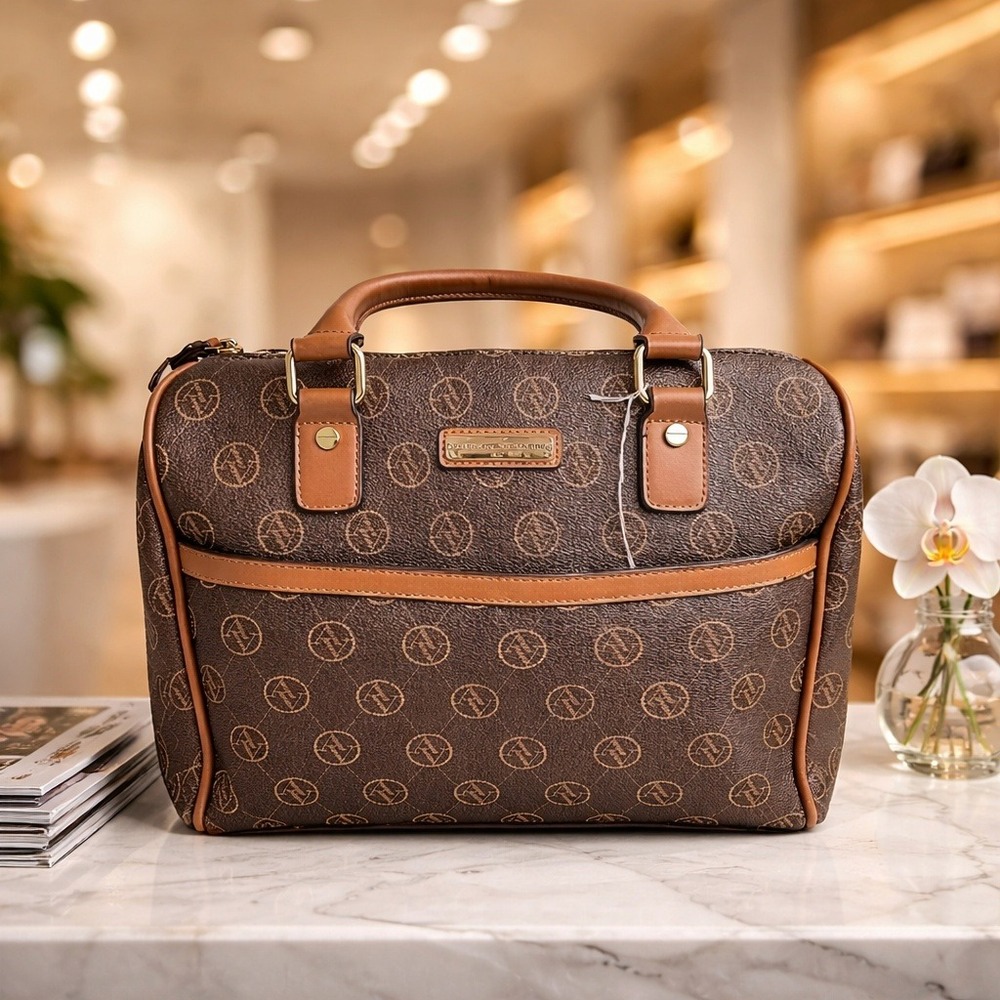 Adrienne Vittadini Studio Satchel Handbag NWT Brown Monogram Top Handle‎ Purse